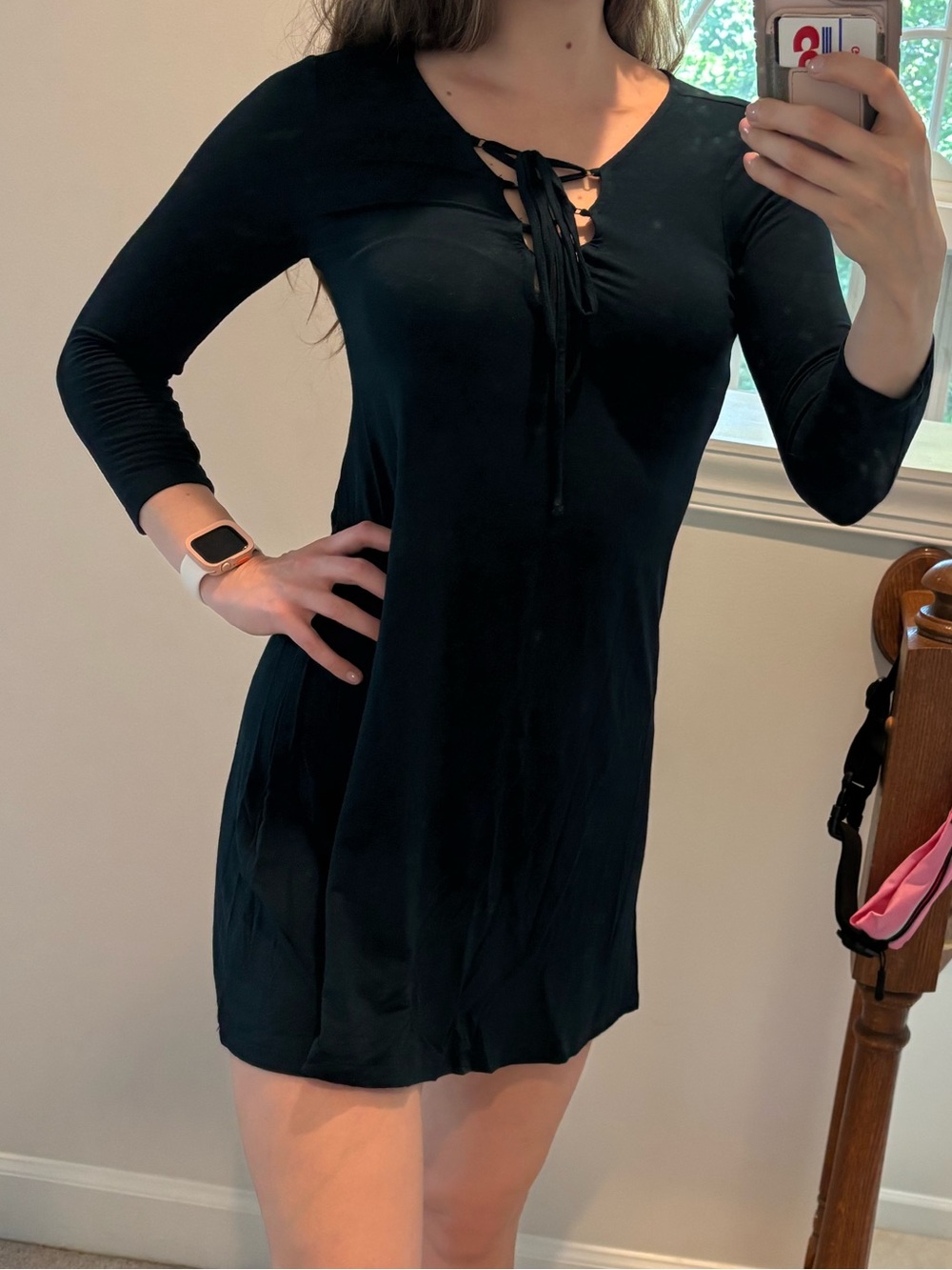 Forever 21 Forest Green Lace-Up Long Sleeve Dress